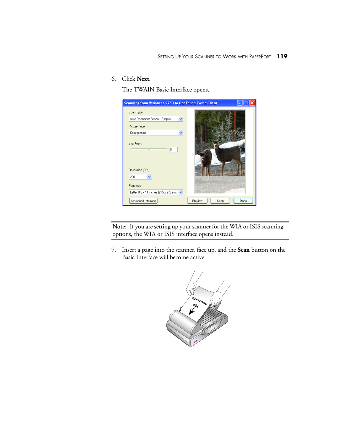 Visioneer 9750 manual Click Next The TWAIN Basic Interface opens 