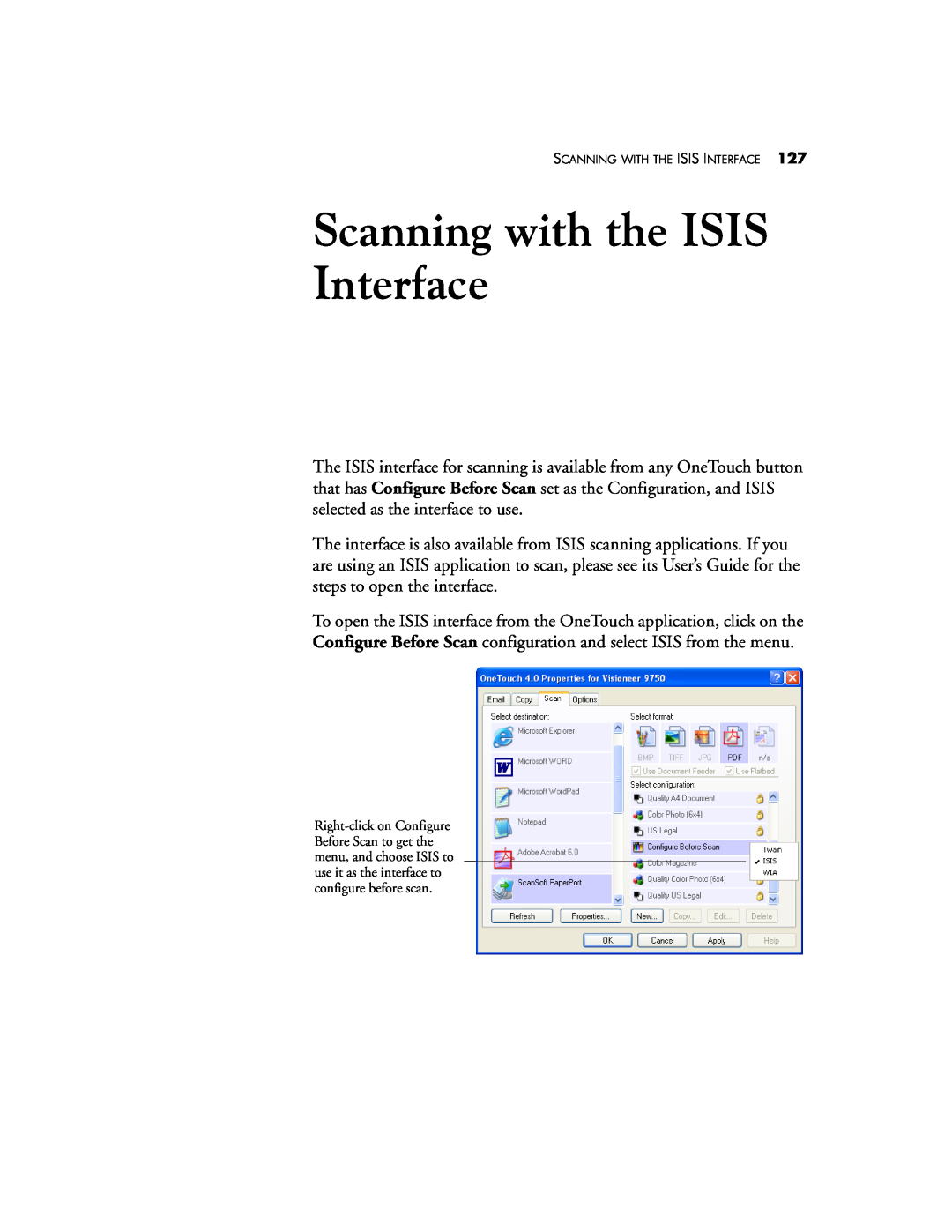 Visioneer 9750 manual Scanning with the ISIS Interface, Scanning With The Isis Interface 