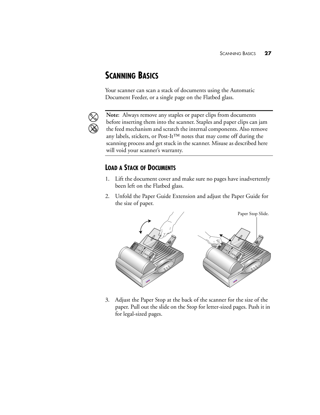 Visioneer 9750 manual Scanning Basics, Load A Stack Of Documents 