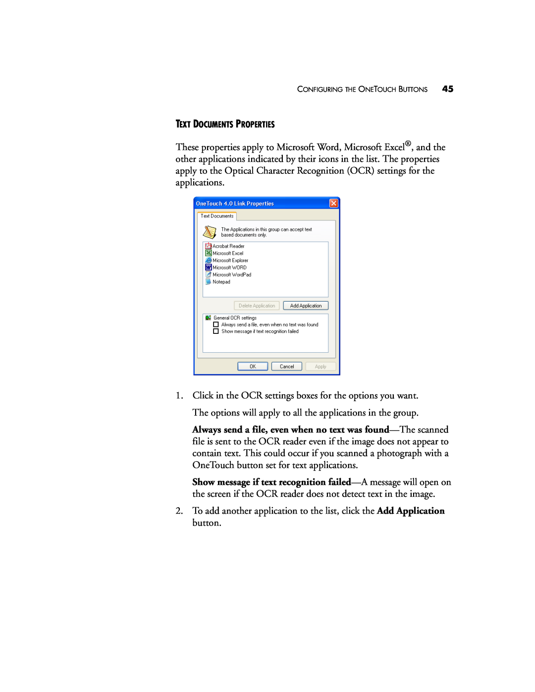 Visioneer 9750 manual Text Documents Properties 