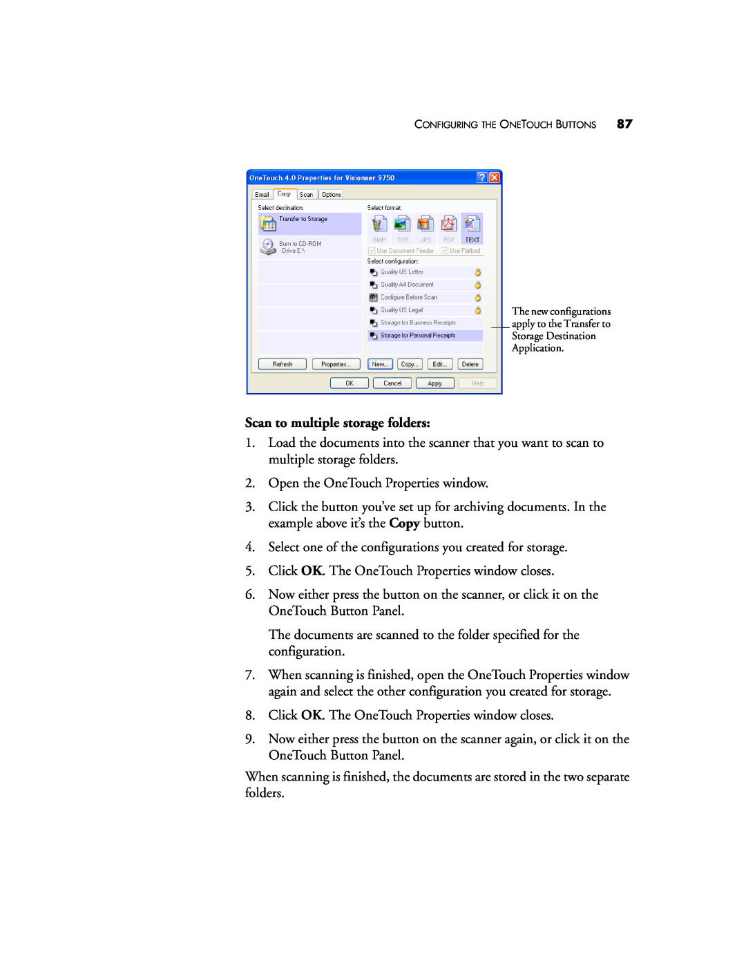 Visioneer 9750 manual Scan to multiple storage folders 