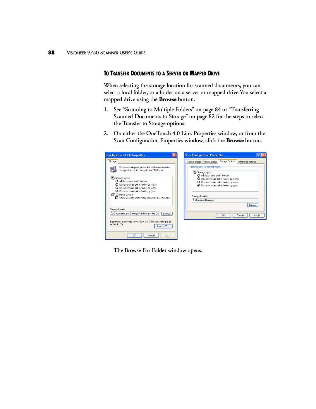 Visioneer 9750 manual The Browse For Folder window opens 