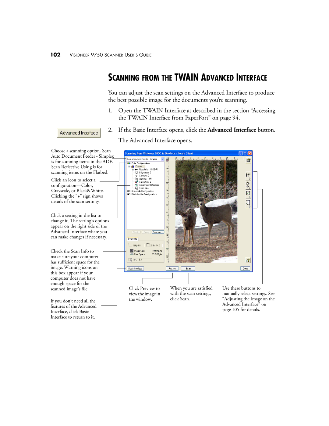 Visioneer 9750 manual Scanning from the Twain Advanced Interface 