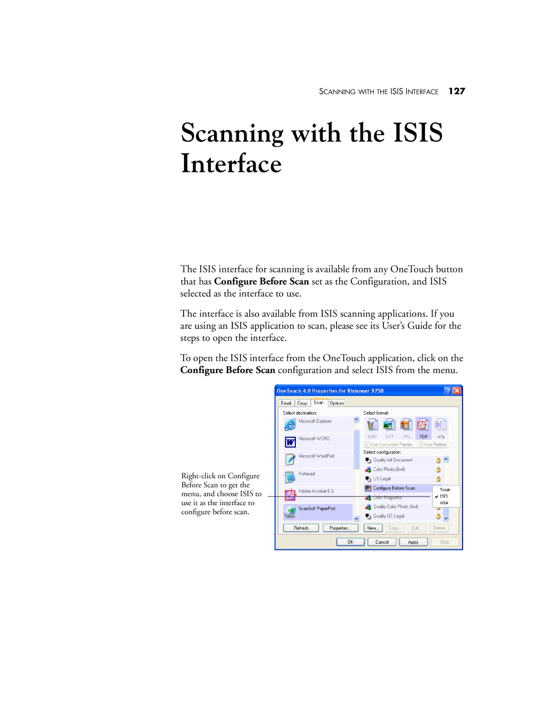 Visioneer 9750 manual Scanning with the Isis Interface 