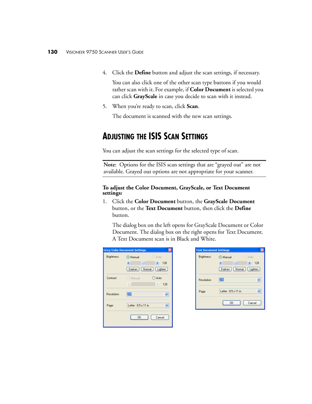 Visioneer 9750 manual Adjusting the Isis Scan Settings 