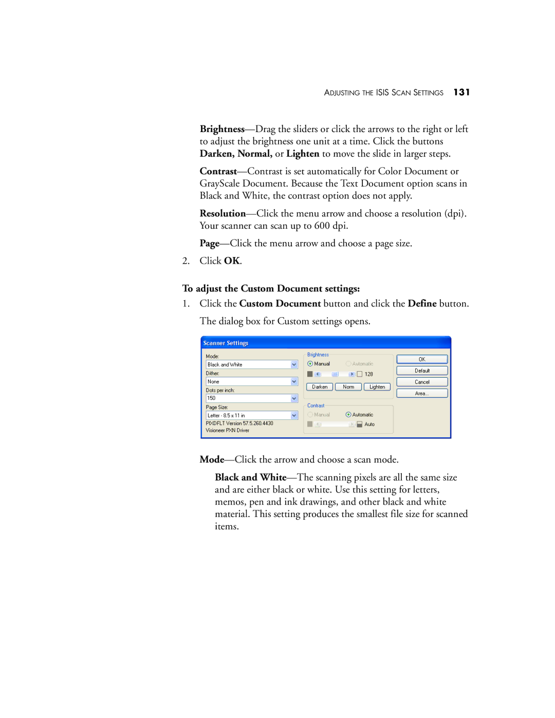 Visioneer 9750 manual To adjust the Custom Document settings 