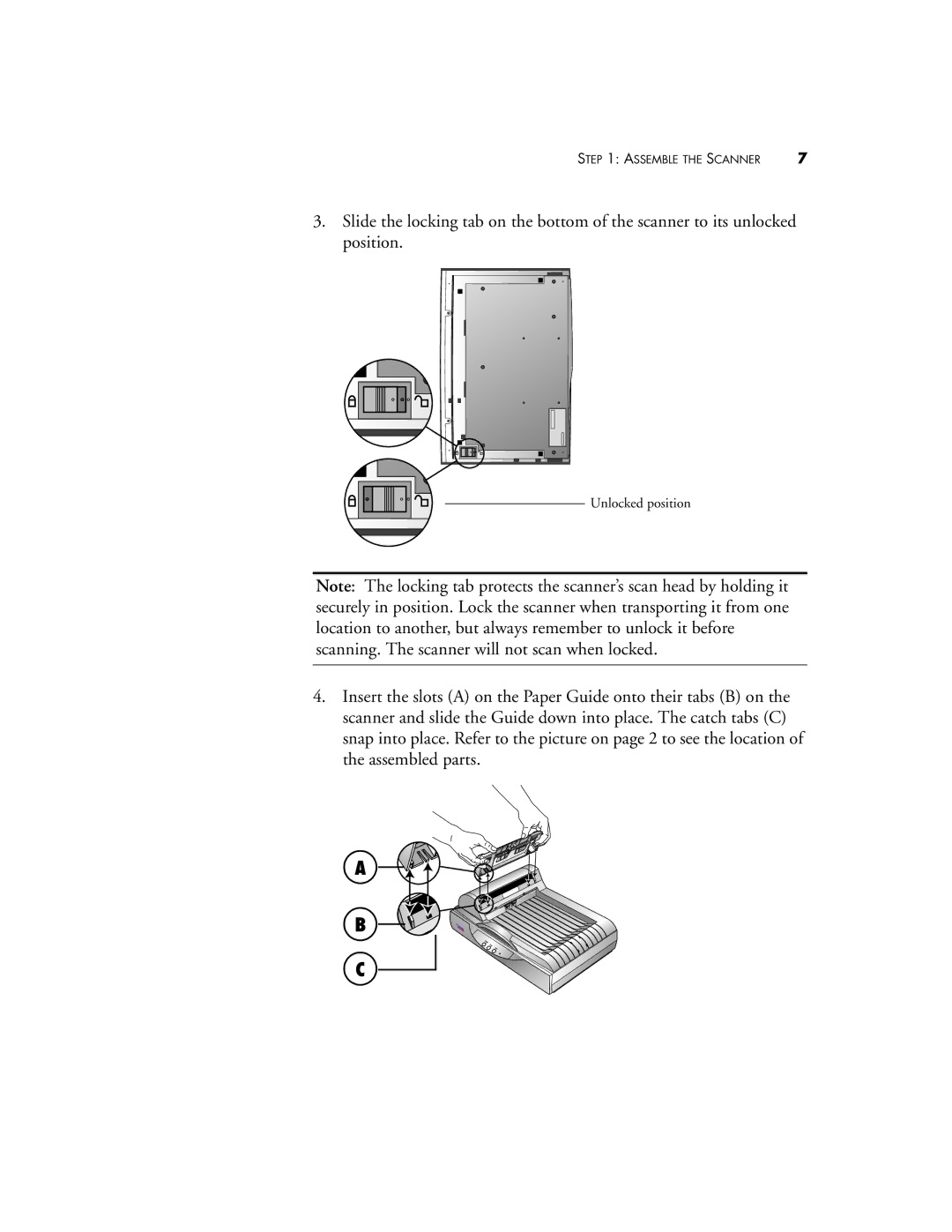 Visioneer 9750 manual Unlocked position 