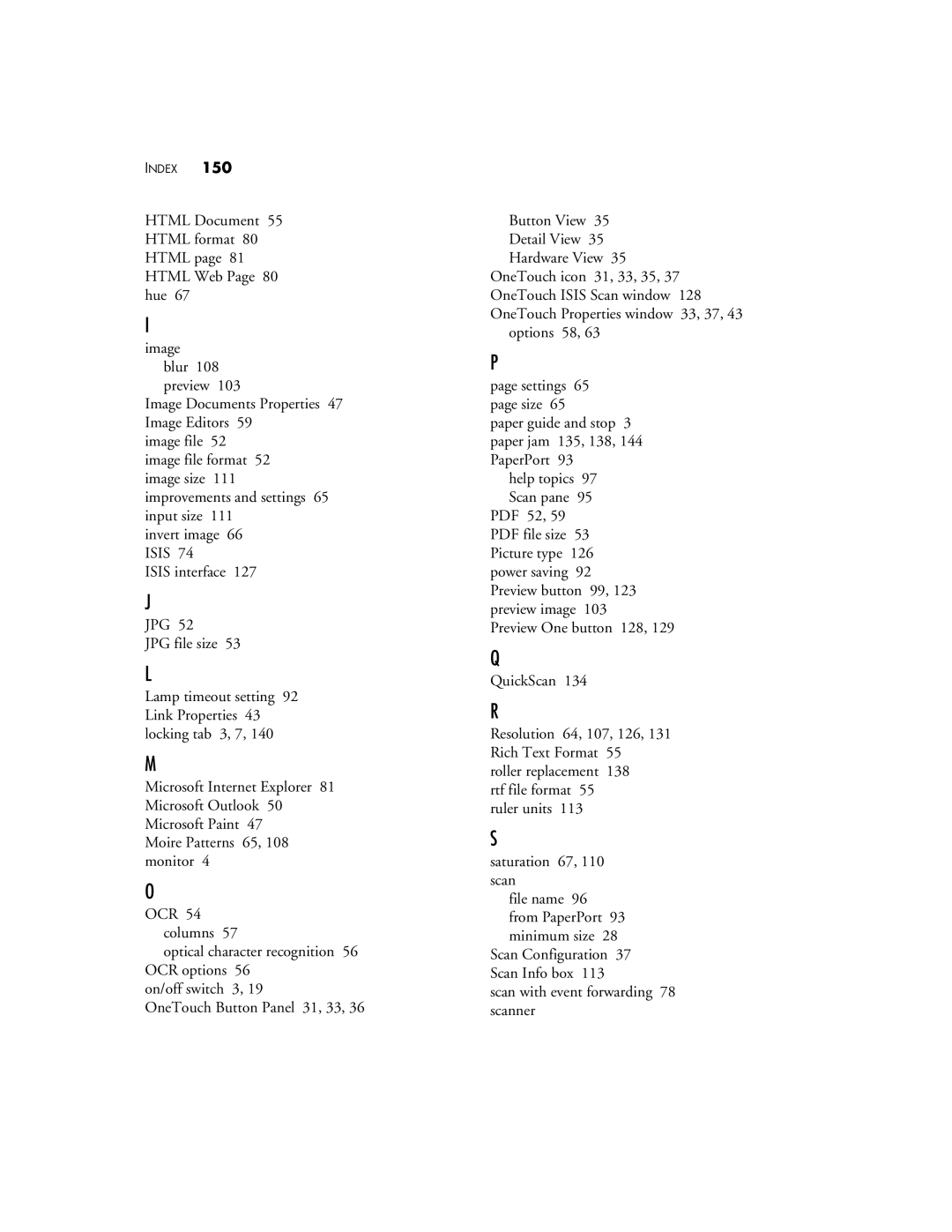 Visioneer 9750 manual Index 