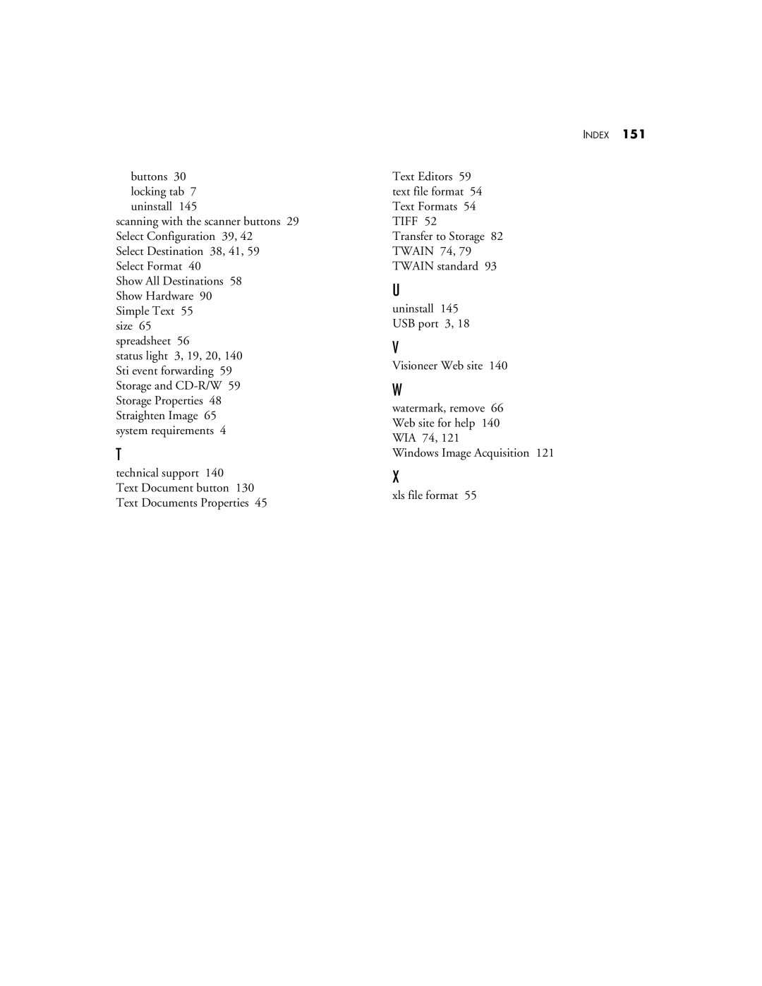 Visioneer 9750 manual Index 