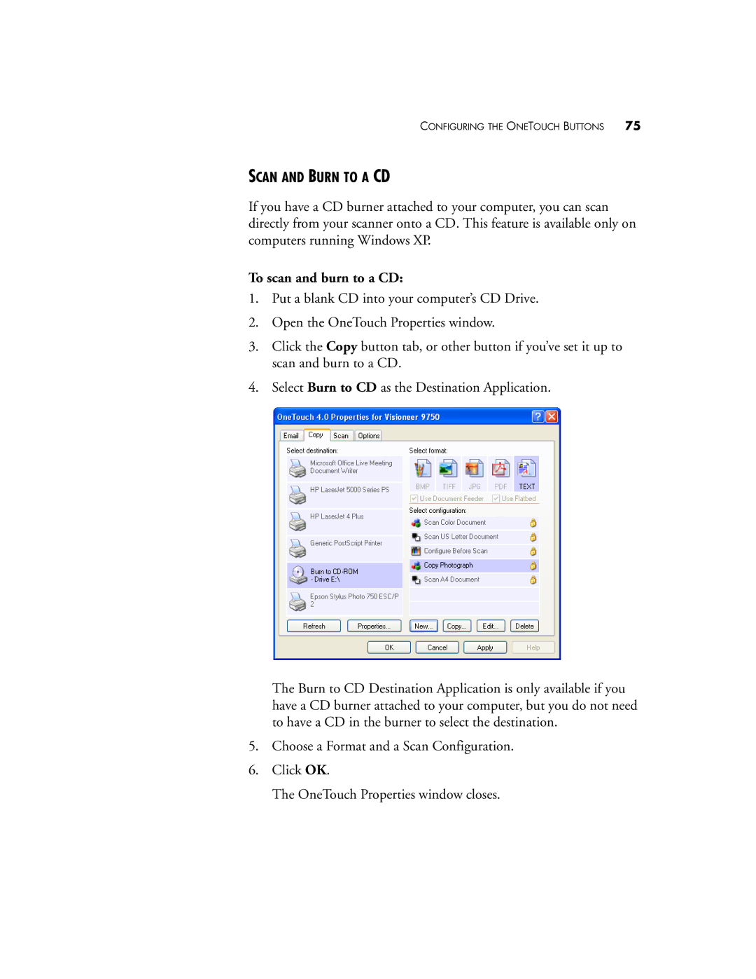 Visioneer 9750 manual Scan and Burn to a CD, To scan and burn to a CD 