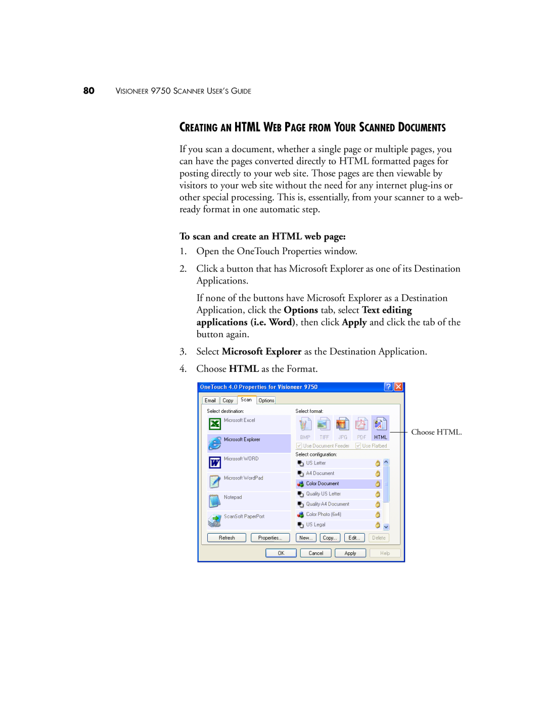 Visioneer 9750 manual To scan and create an Html web 