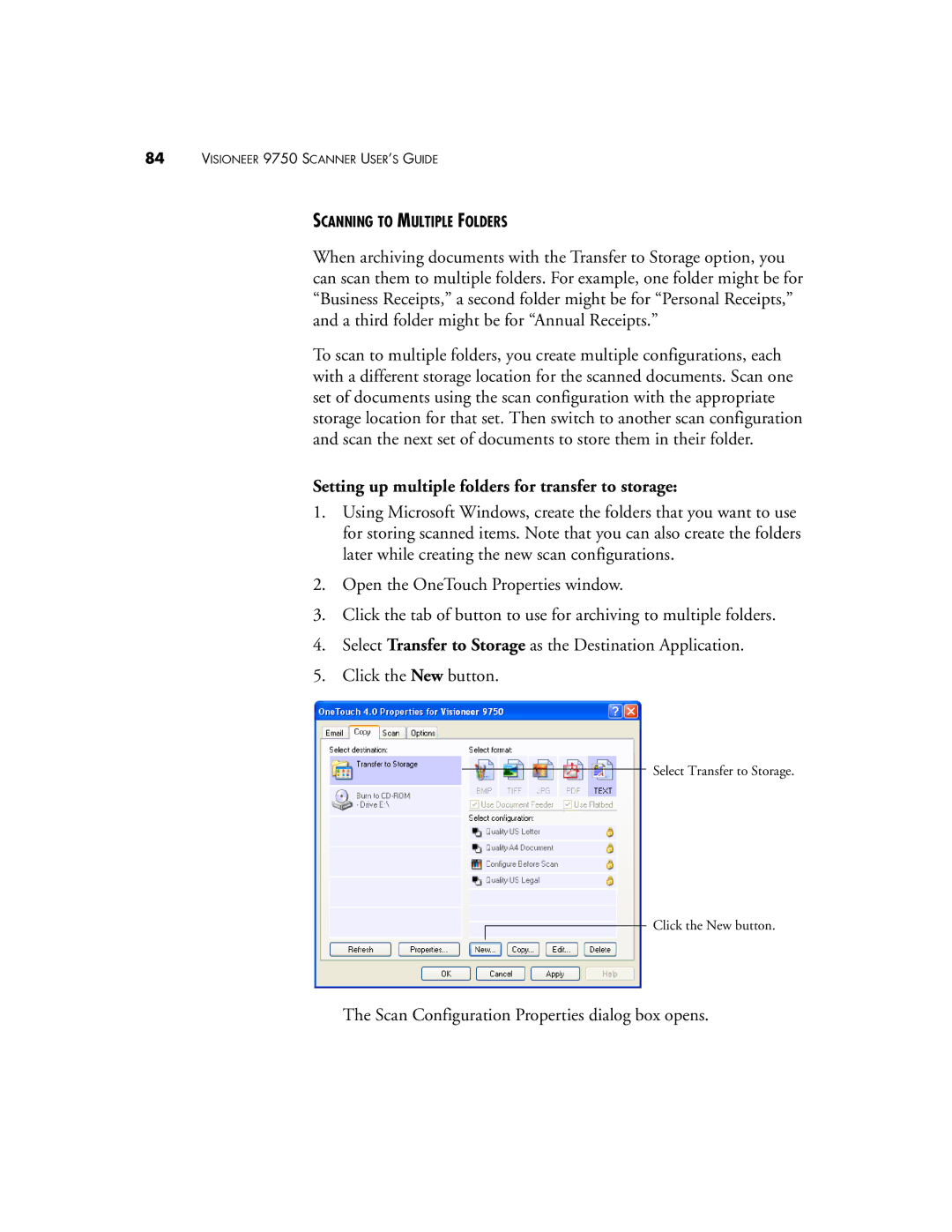 Visioneer 9750 manual Setting up multiple folders for transfer to storage 