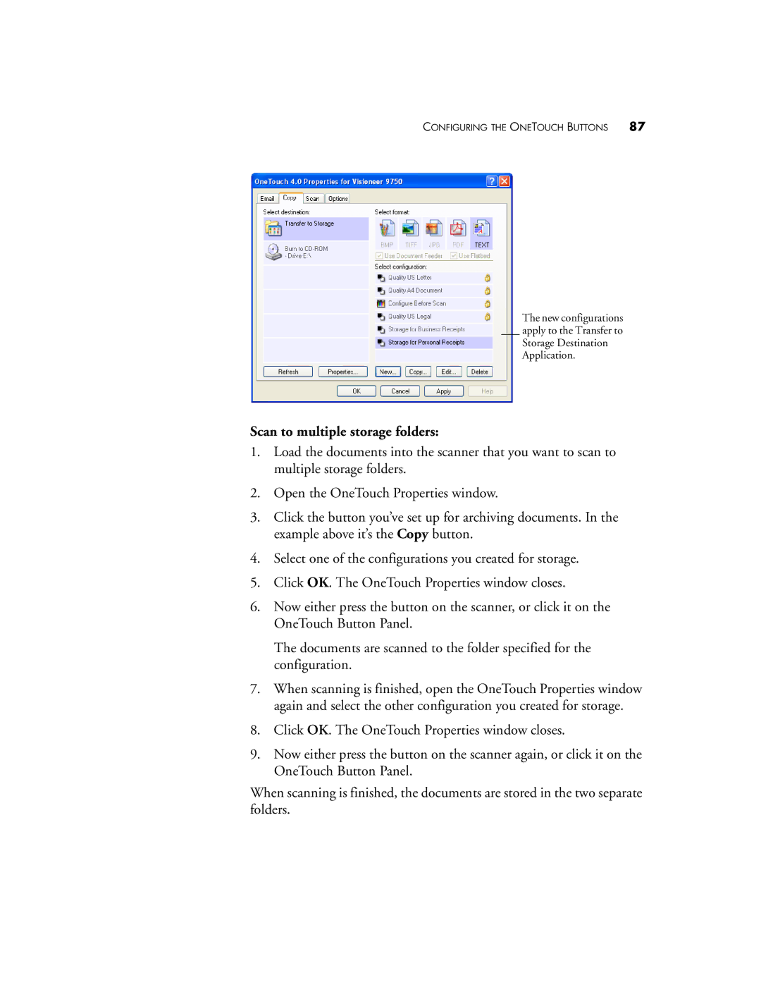 Visioneer 9750 manual Scan to multiple storage folders 