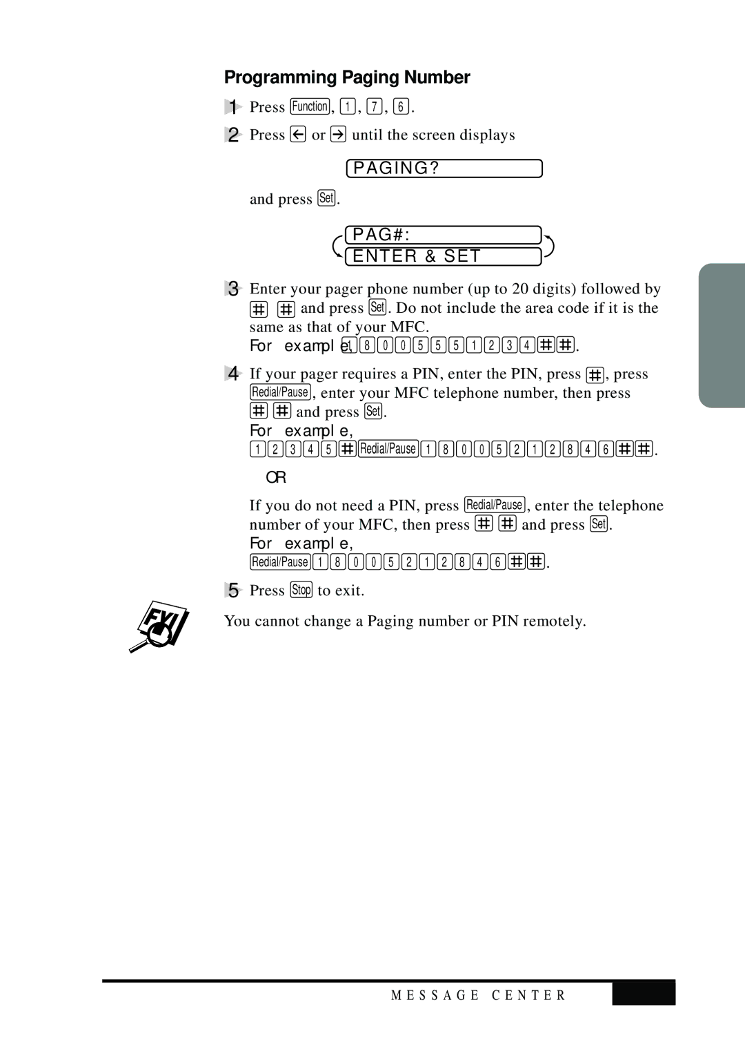 Visioneer MFC7050C owner manual Programming Paging Number, Paging?, PAG# Enter & SET, 12-9 