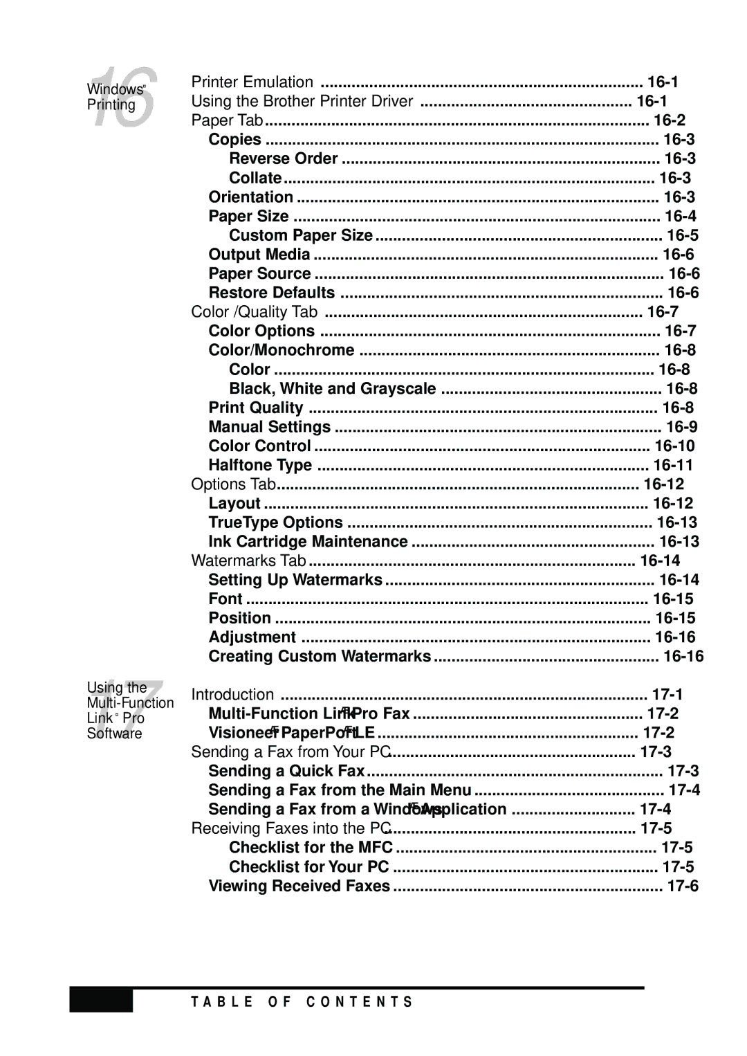 Visioneer MFC7050C owner manual 16-1 