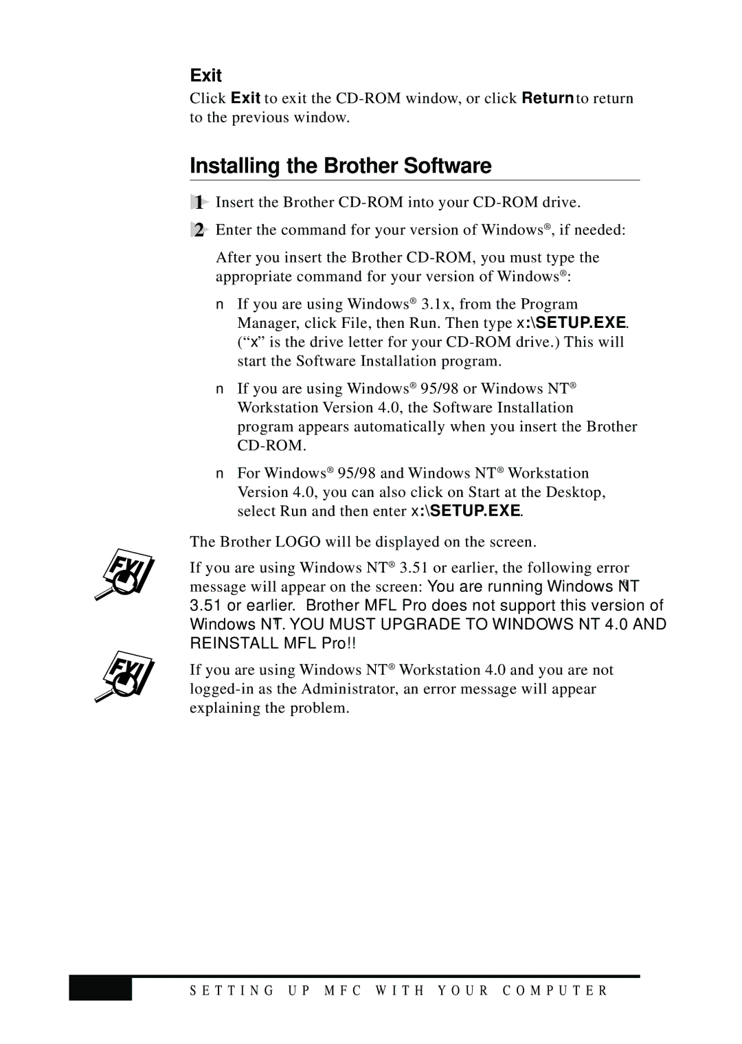 Visioneer MFC7050C owner manual Installing the Brother Software, Exit, 14-6 