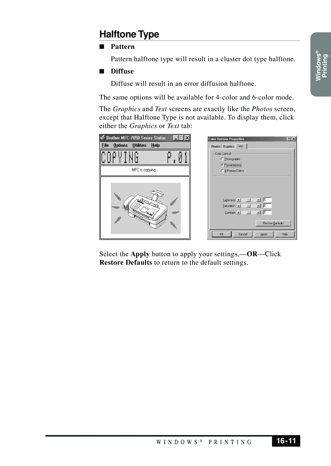 Visioneer MFC7050C owner manual Halftone Type, 16-11, Pattern, Diffuse 