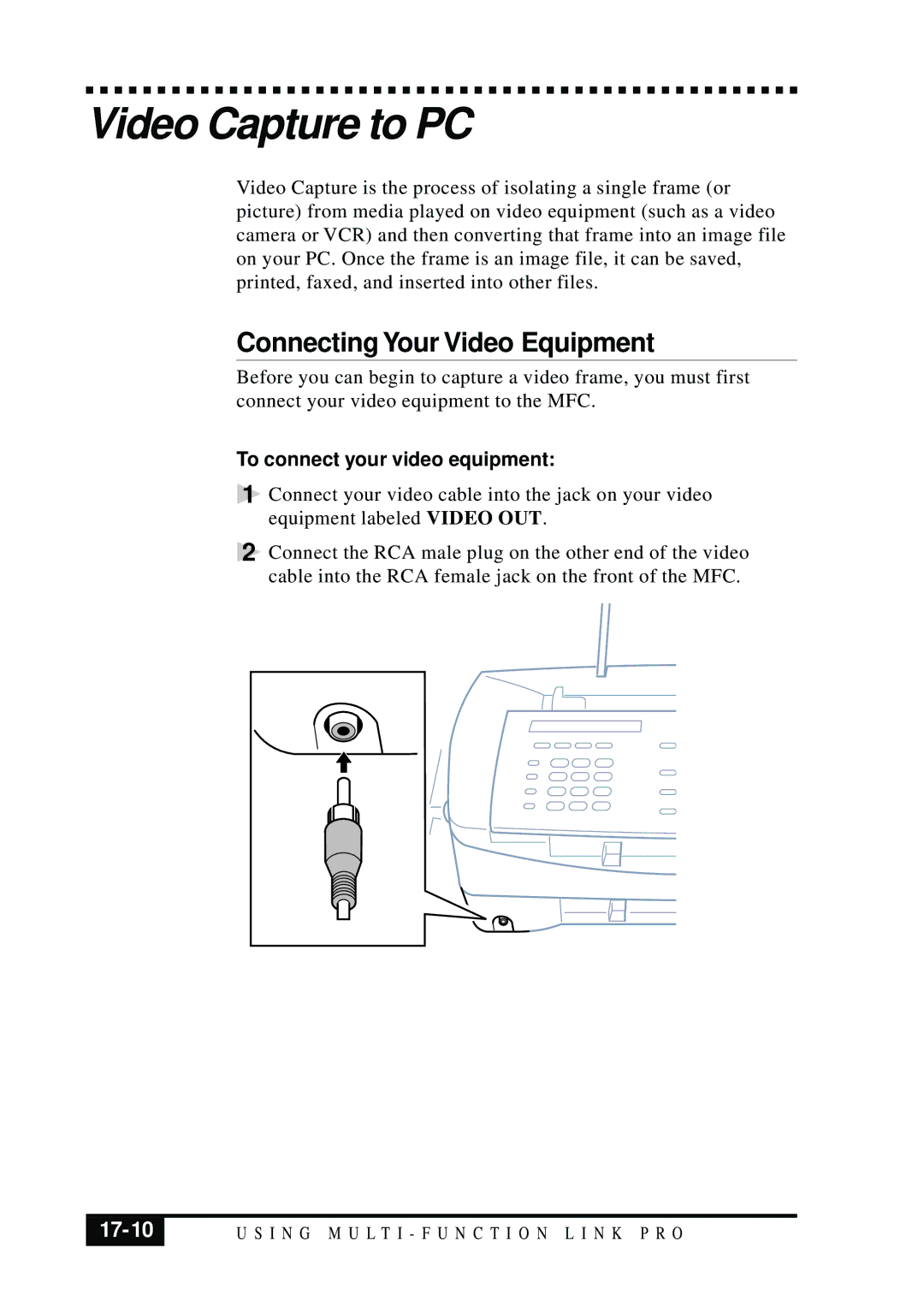 Visioneer MFC7050C owner manual Connecting Your Video Equipment, 17-10 