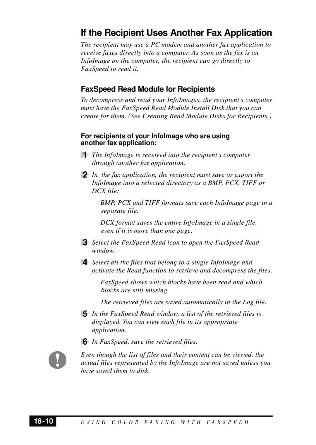 Visioneer MFC7050C owner manual If the Recipient Uses Another Fax Application, FaxSpeed Read Module for Recipients, 18-10 