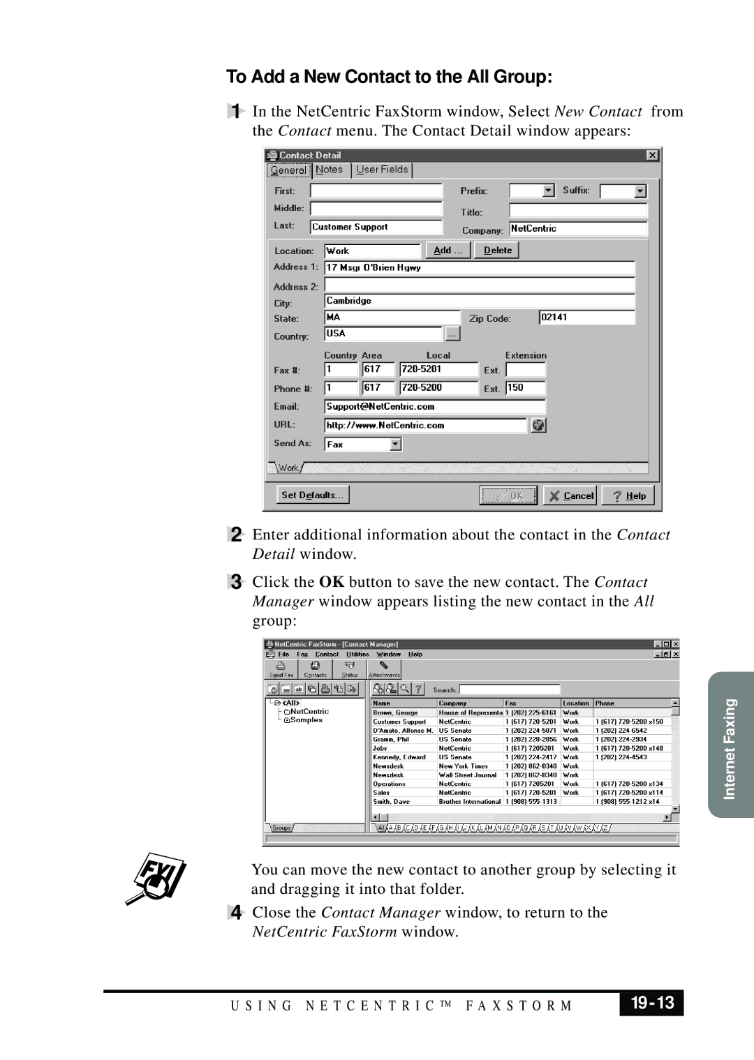 Visioneer MFC7050C owner manual To Add a New Contact to the All Group, 19-13 