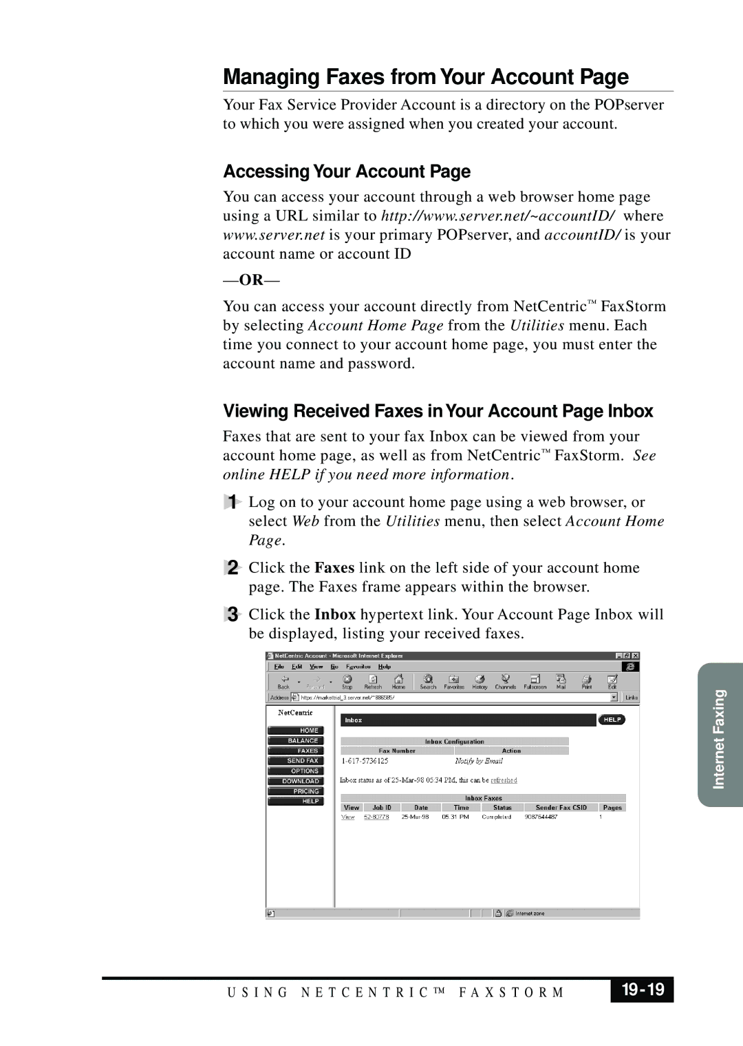 Visioneer MFC7050C owner manual Managing Faxes from Your Account, Accessing Your Account, 19-19 