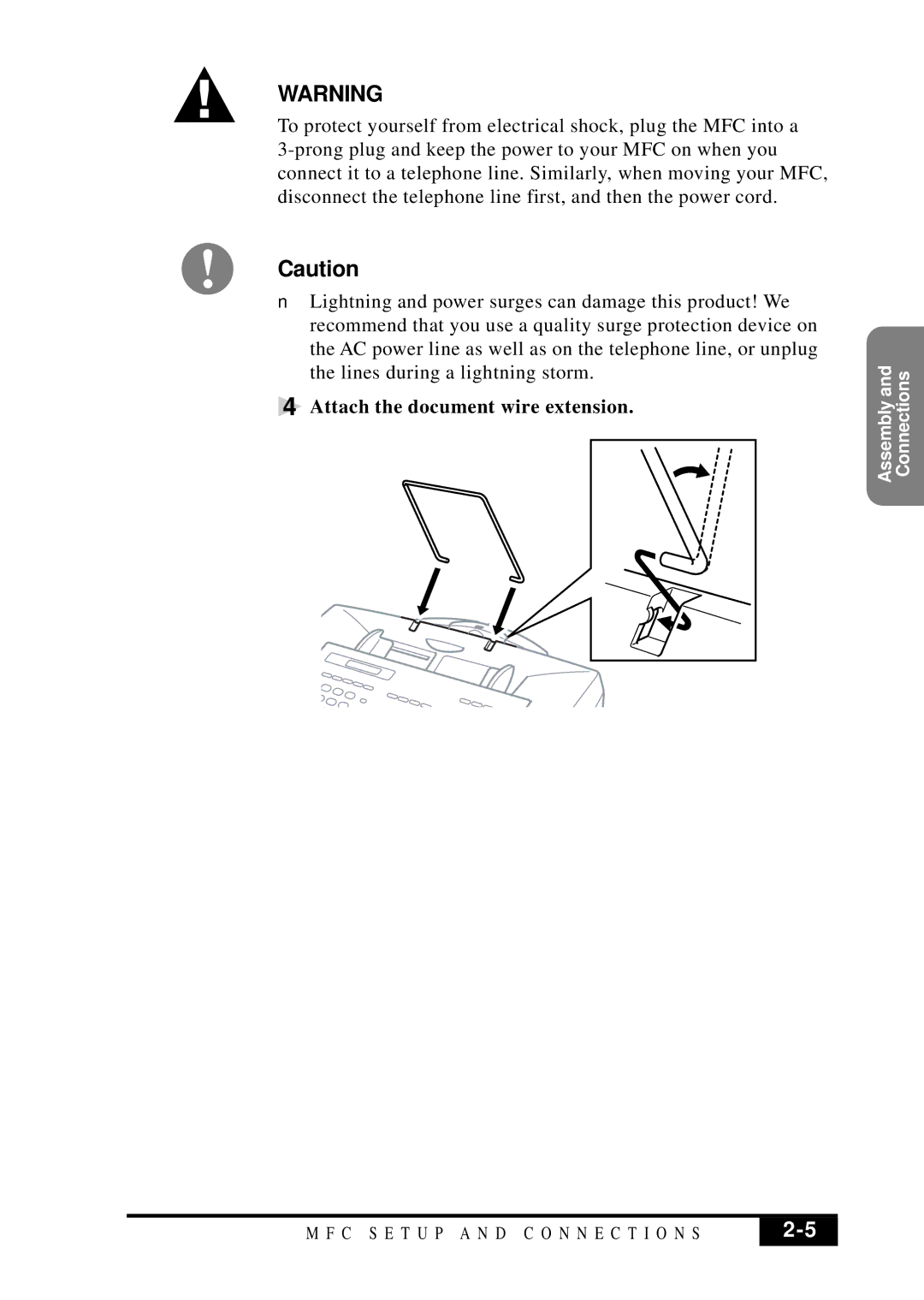 Visioneer MFC7050C owner manual Attach the document wire extension 