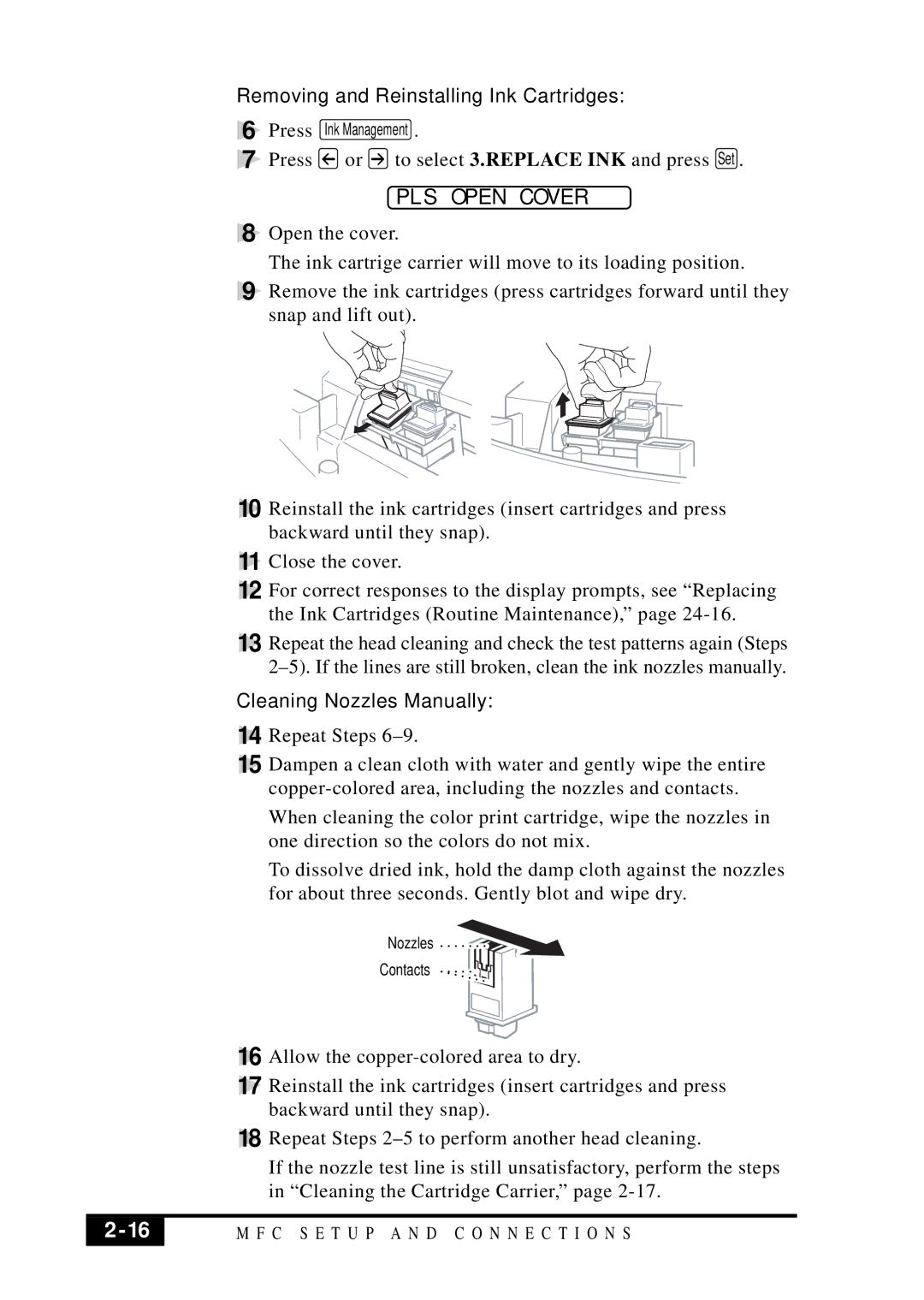 Visioneer MFC7050C owner manual Removing and Reinstalling Ink Cartridges 