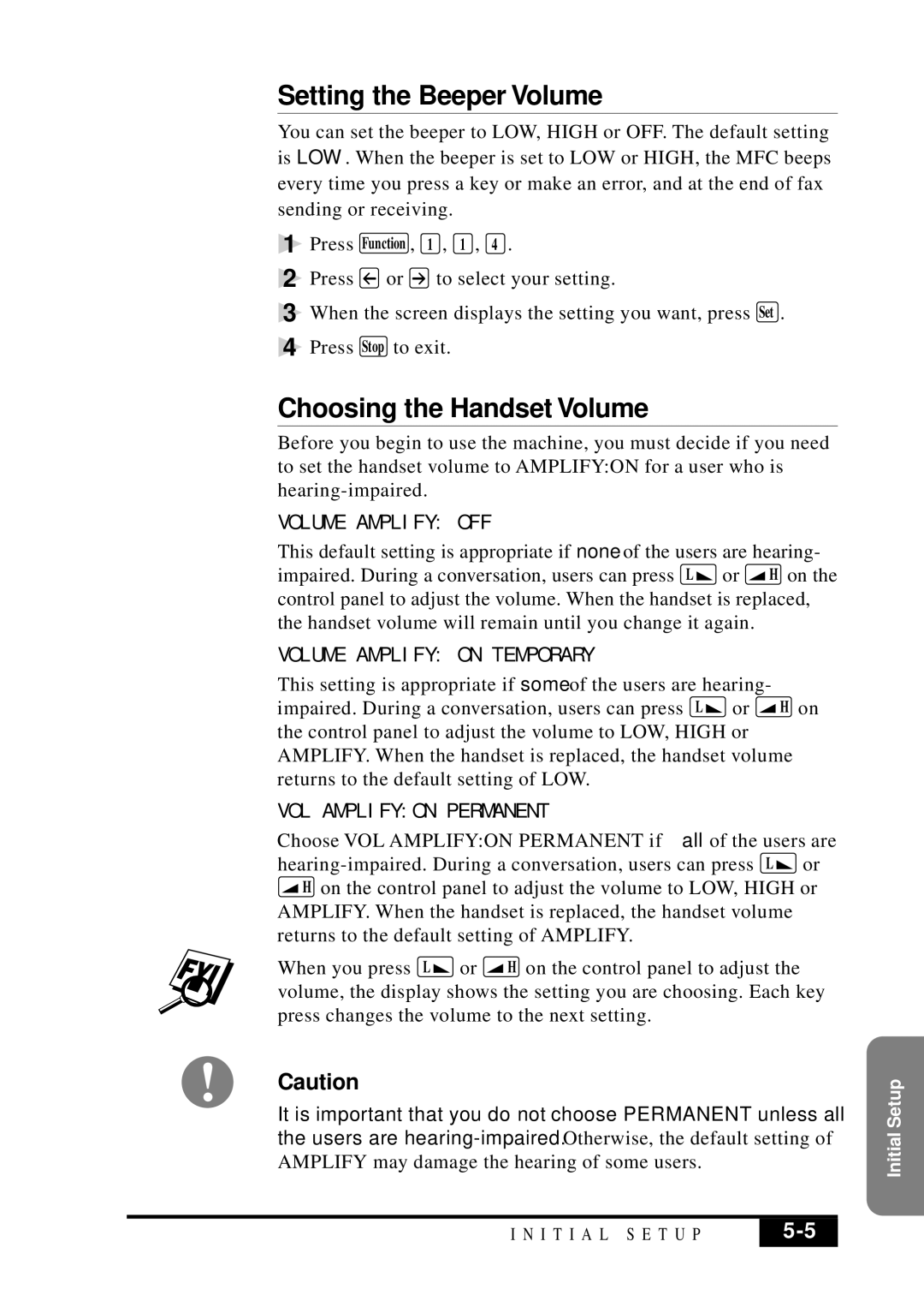 Visioneer MFC7050C owner manual Setting the Beeper Volume, Choosing the Handset Volume 