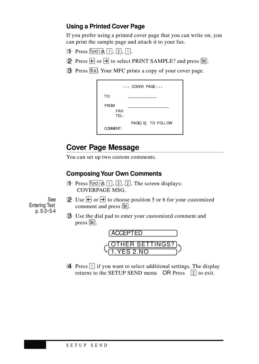 Visioneer MFC7050C owner manual Cover Page Message, Using a Printed Cover, Composing Your Own Comments 