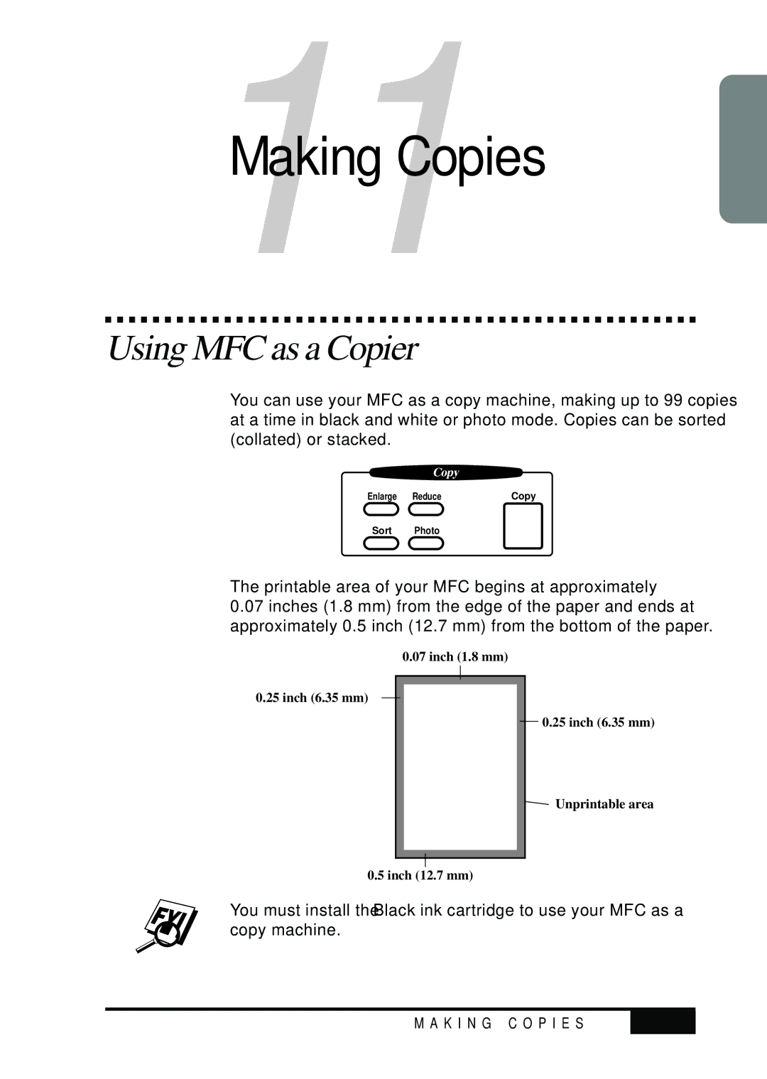 Visioneer MFC7050C owner manual Using MFC as a Copier, 11-1 