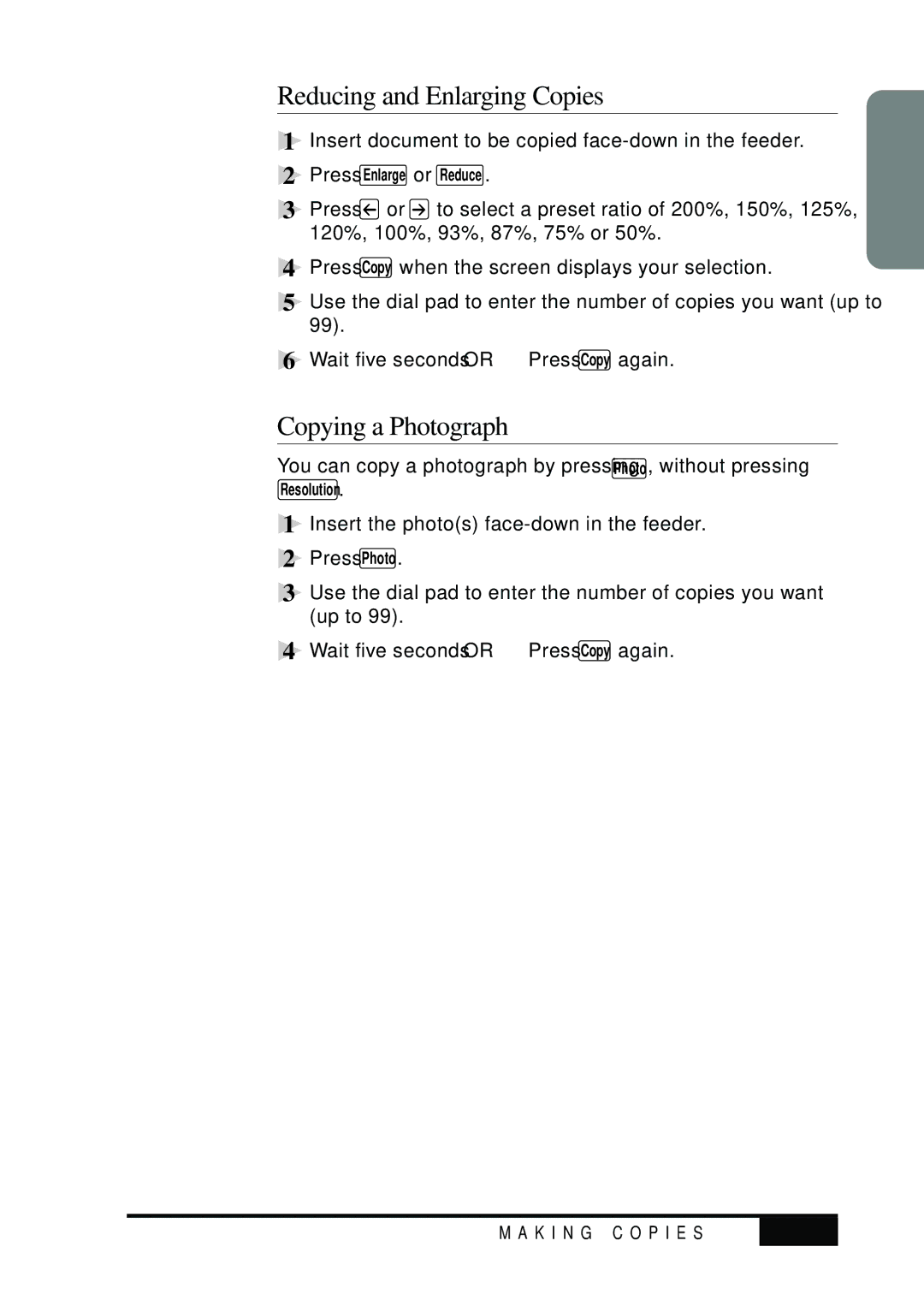 Visioneer MFC7050C owner manual Reducing and Enlarging Copies, Copying a Photograph, 11-3 