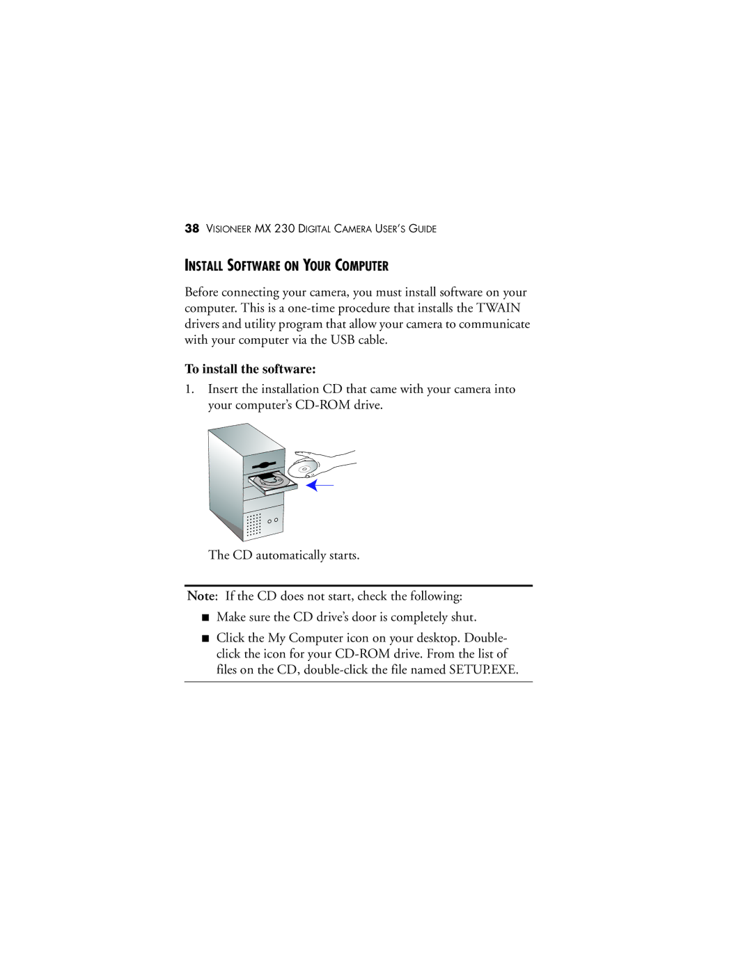 Visioneer MX 230 manual To install the software 