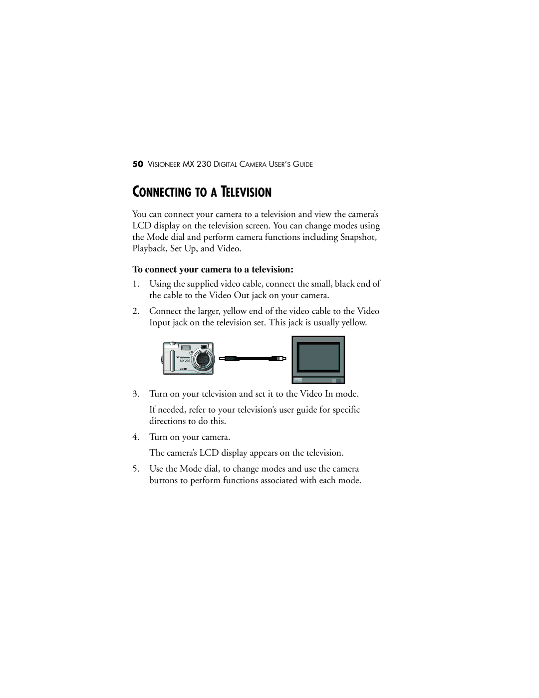 Visioneer MX 230 manual Connecting to a Television, To connect your camera to a television 