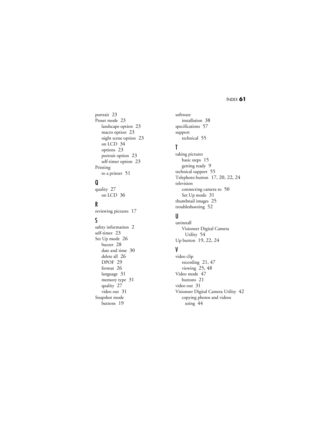 Visioneer MX 230 manual Index 