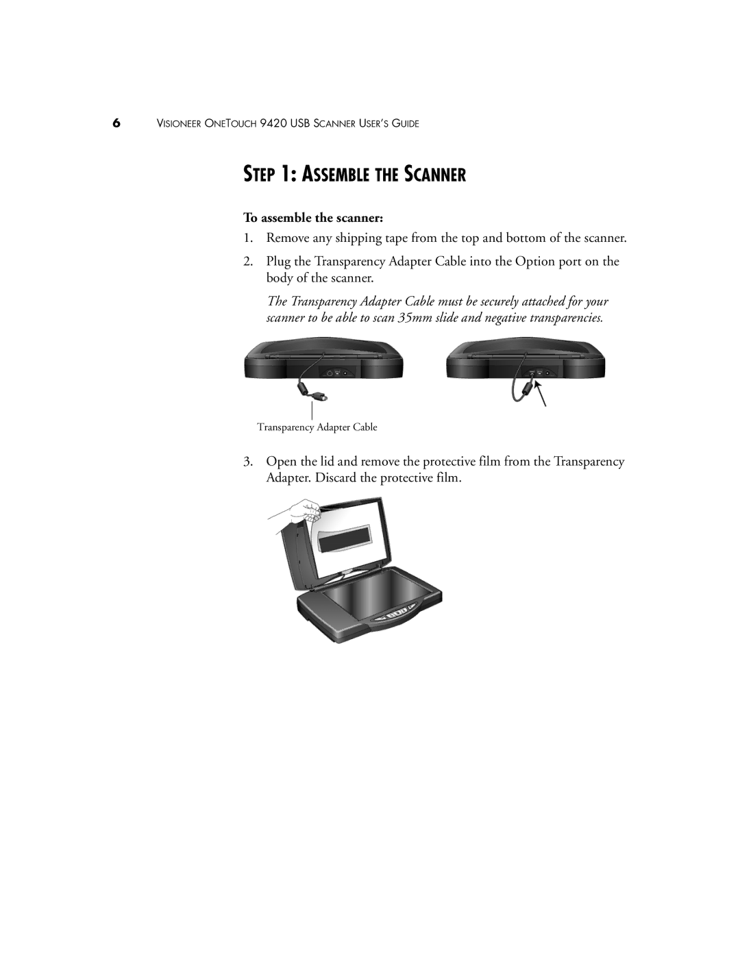 Visioneer One Touch 9420 manual Assemble the Scanner, To assemble the scanner 