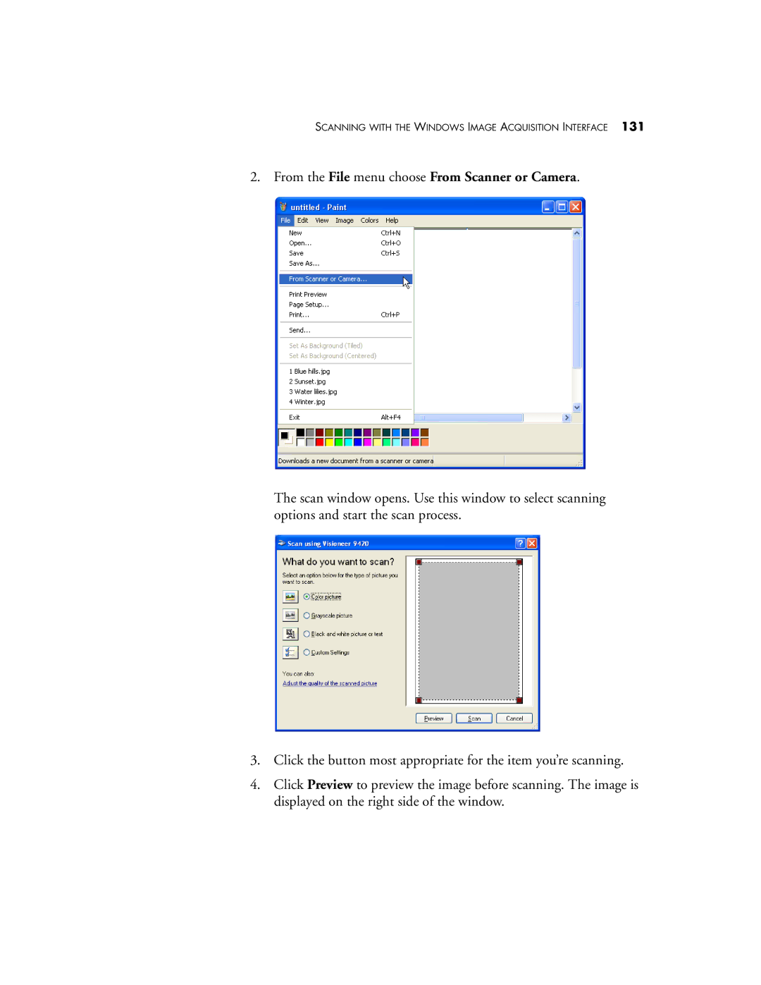 Visioneer One Touch 9420 manual From the File menu choose From Scanner or Camera 