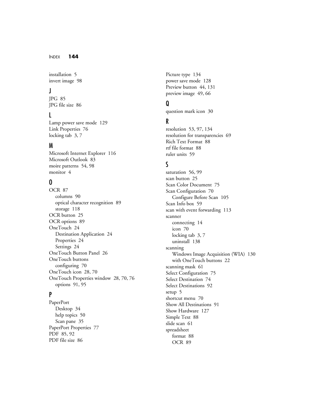 Visioneer One Touch 9420 manual Index 