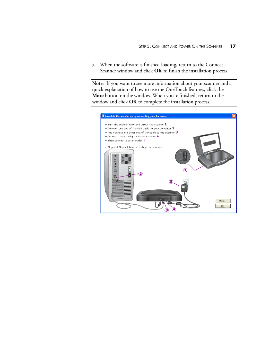 Visioneer One Touch 9420 manual Connect and Power on the Scanner 