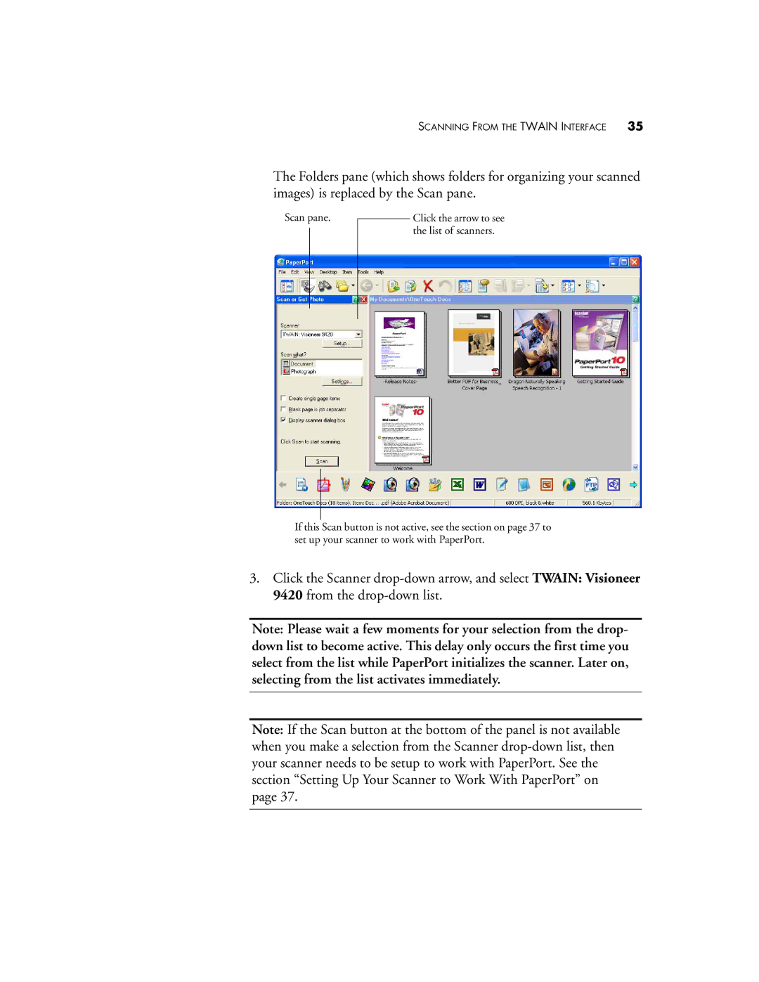 Visioneer One Touch 9420 manual Scan pane 