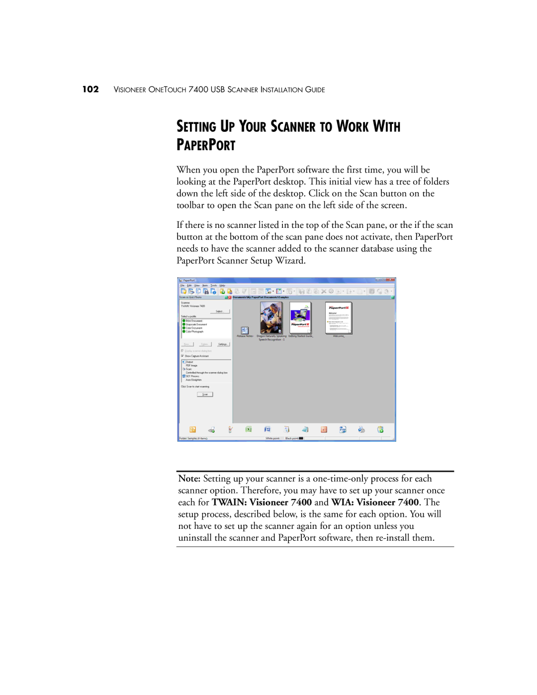 Visioneer OneTouch 7400 manual Setting UP Your Scanner to Work with Paperport 