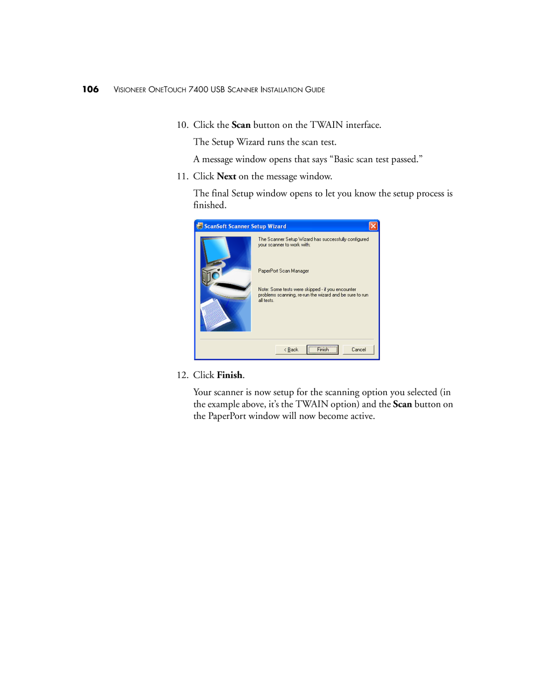 Visioneer OneTouch 7400 manual Visioneer Onetouch 7400 USB Scanner Installation Guide 