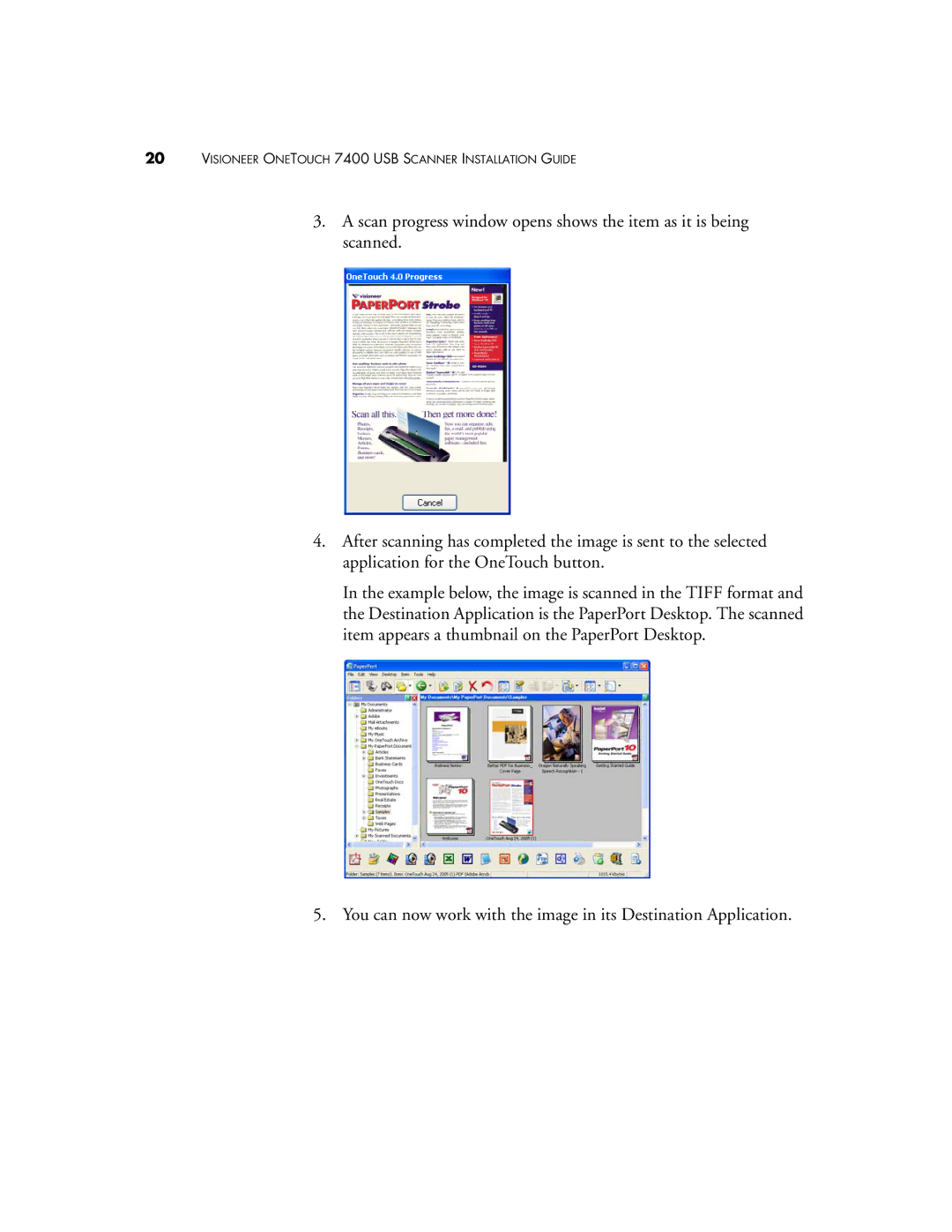 Visioneer OneTouch 7400 manual Visioneer Onetouch 7400 USB Scanner Installation Guide 