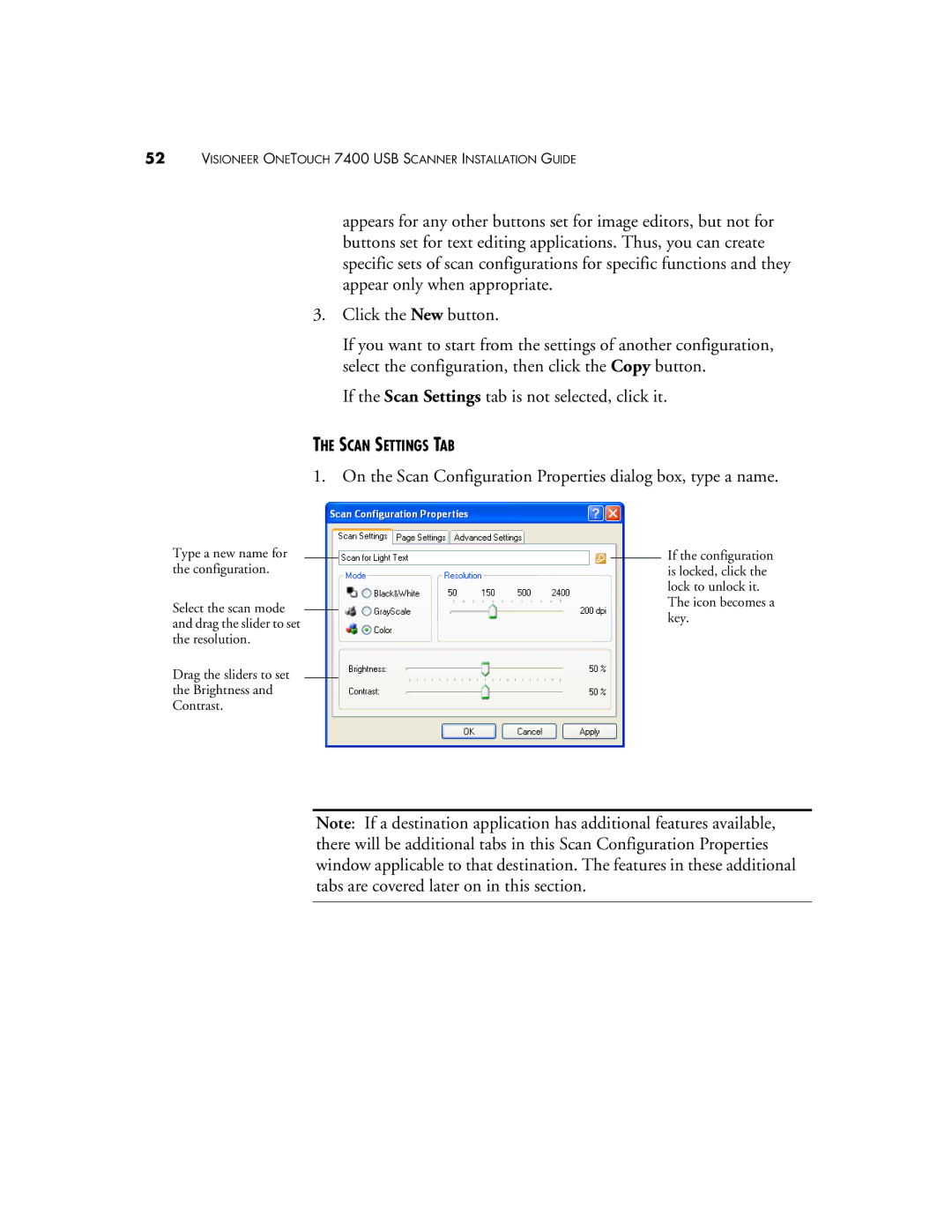 Visioneer OneTouch 7400 manual On the Scan Configuration Properties dialog box, type a name 