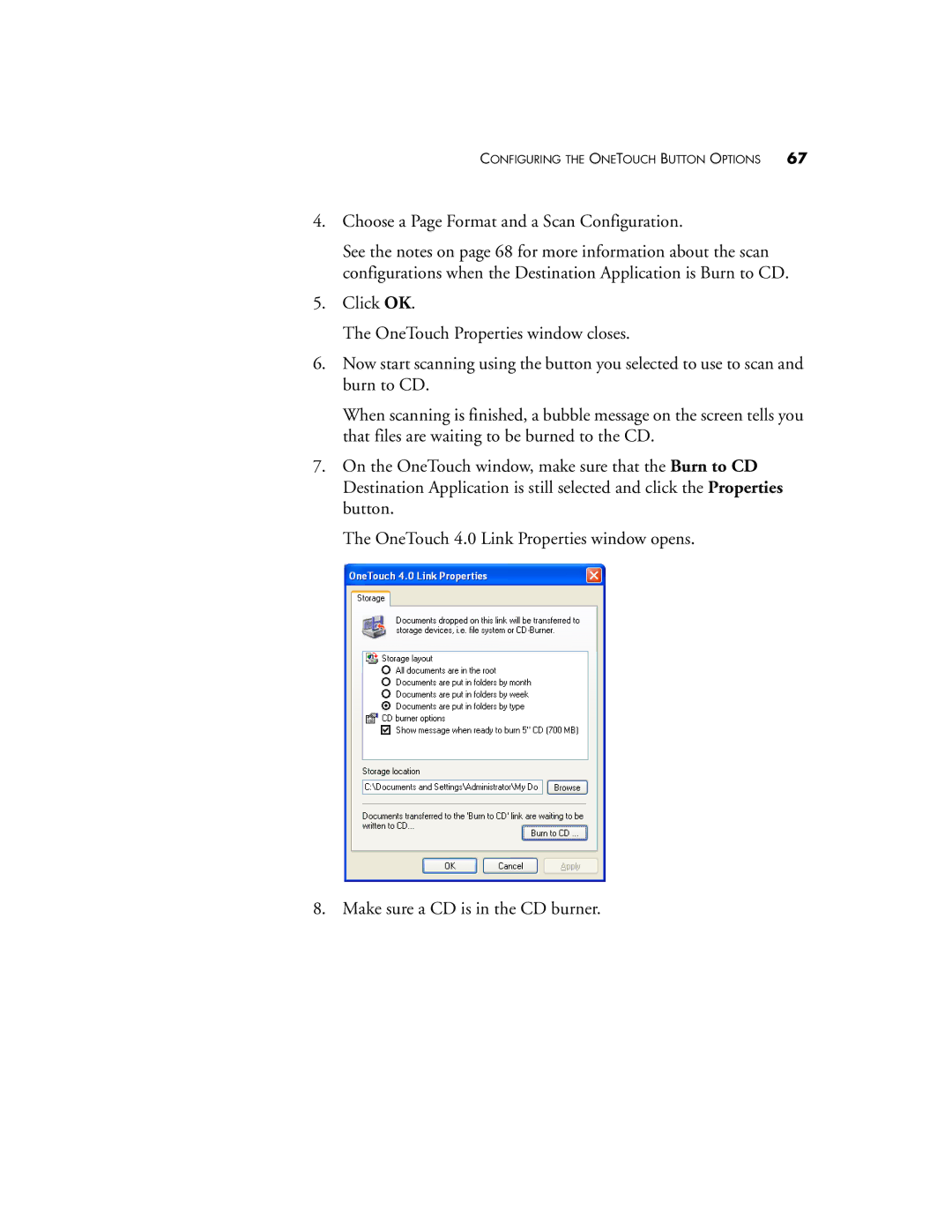 Visioneer OneTouch 7400 manual Configuring the Onetouch Button Options 