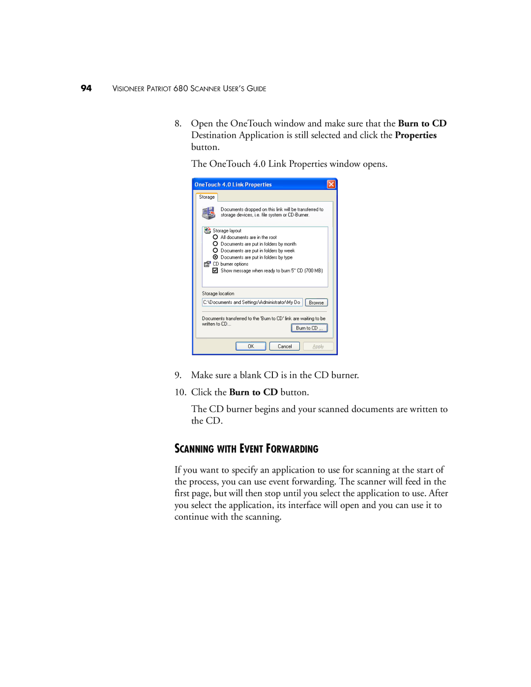 Visioneer Patriot 680 manual Scanning with Event Forwarding 