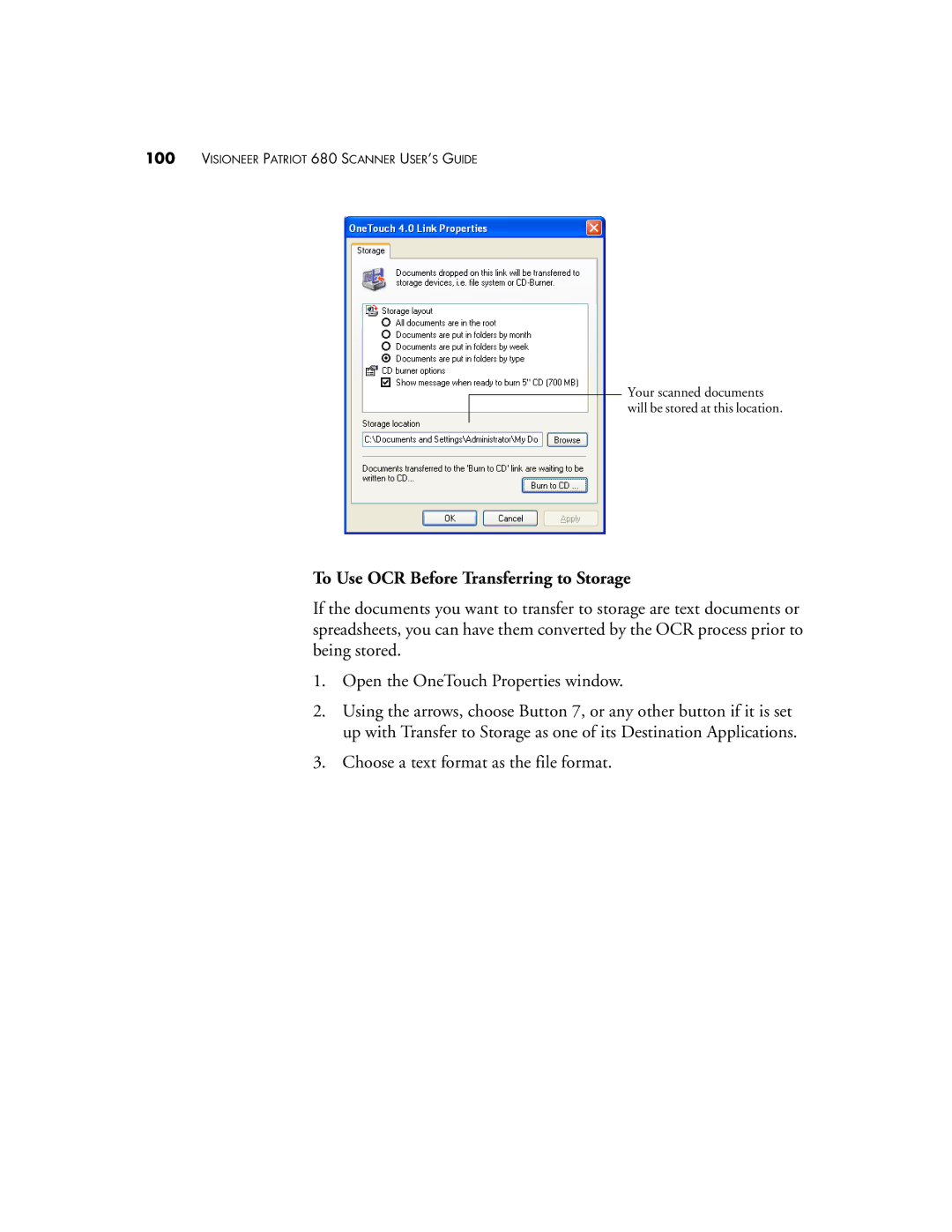 Visioneer Patriot 680 manual To Use OCR Before Transferring to Storage 