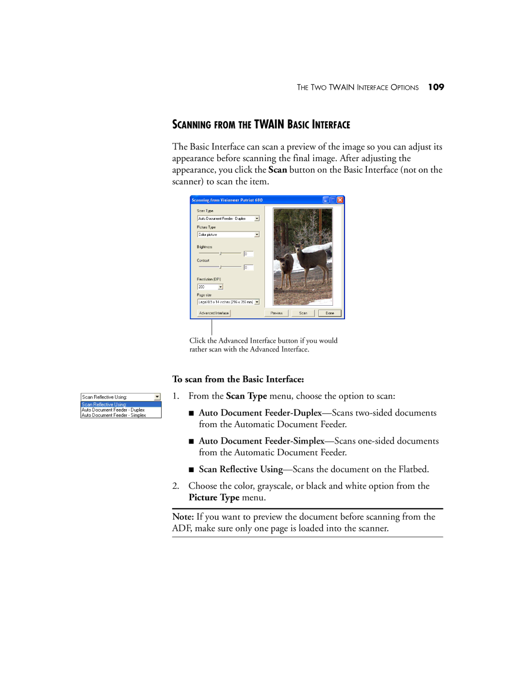 Visioneer Patriot 680 manual Scanning from the Twain Basic Interface, To scan from the Basic Interface 