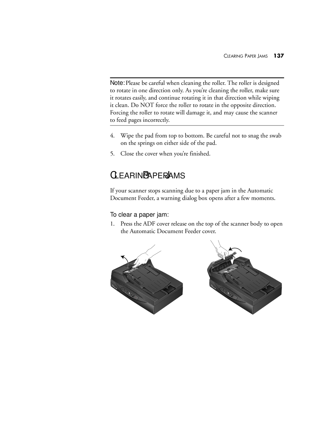 Visioneer Patriot 680 manual Clearing Paper Jams, To clear a paper jam 