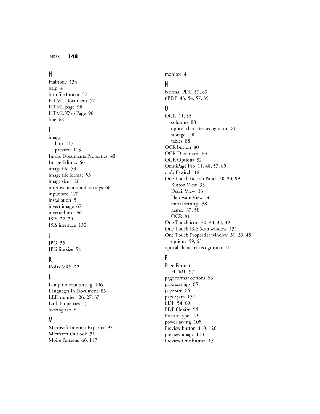 Visioneer Patriot 680 manual Index 