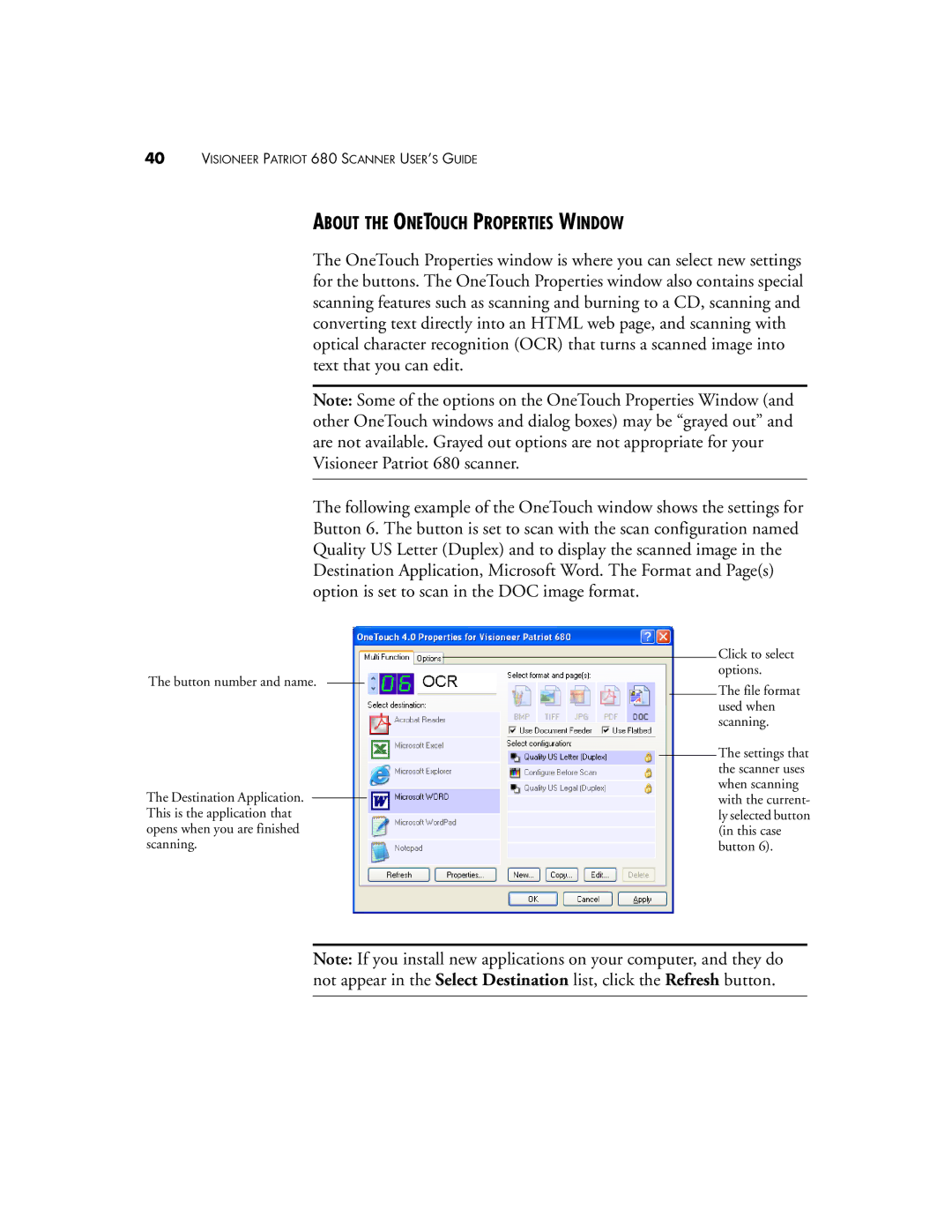 Visioneer Patriot 680 manual About the Onetouch Properties Window 